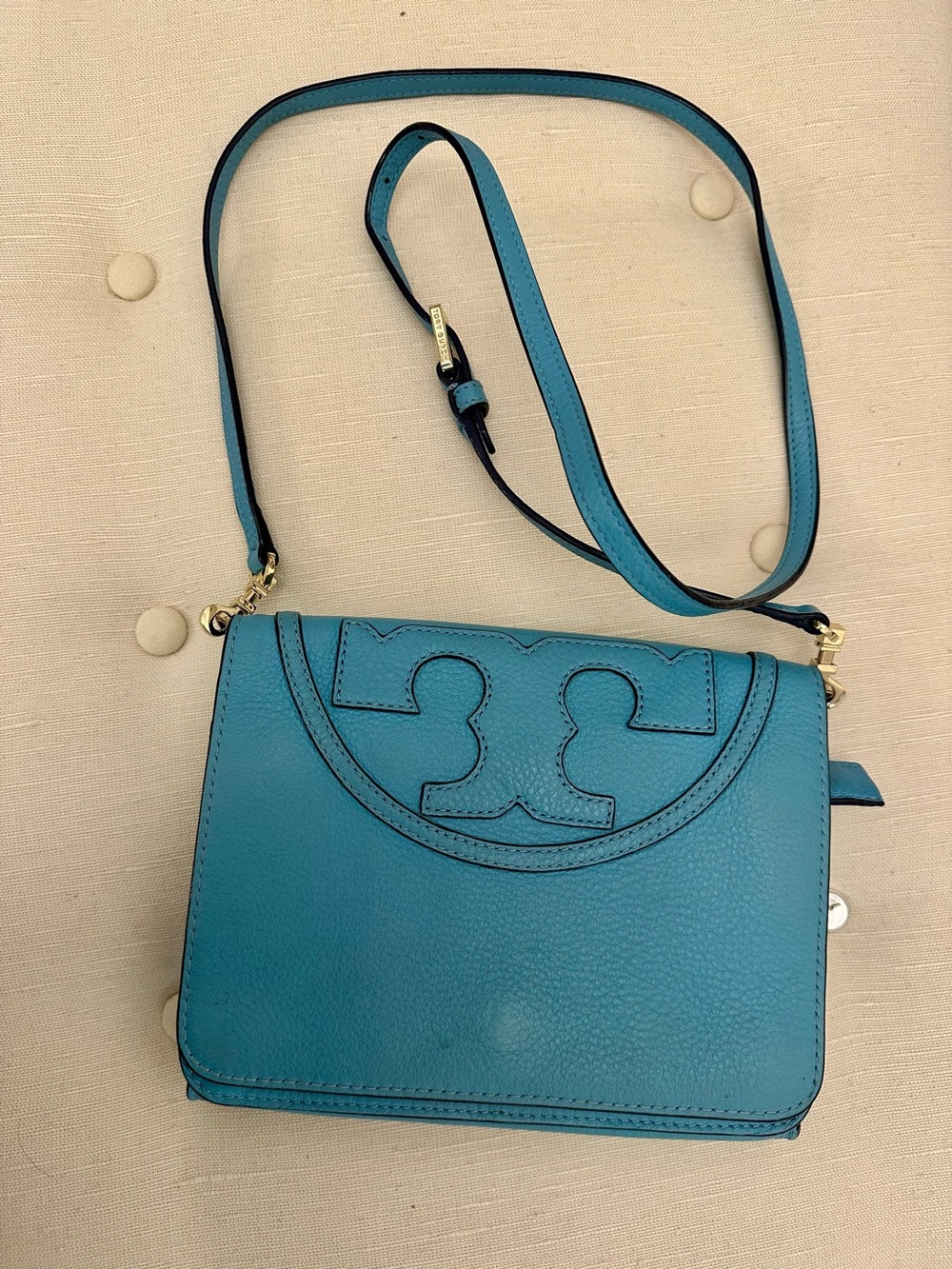 Tori Burch All-T Combo Crossbody  Leather Clutch Juniper Berry Handbag